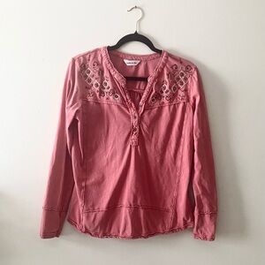 Lucky & Coco Pink Embroidered Boho Long Sleeve Top Medium